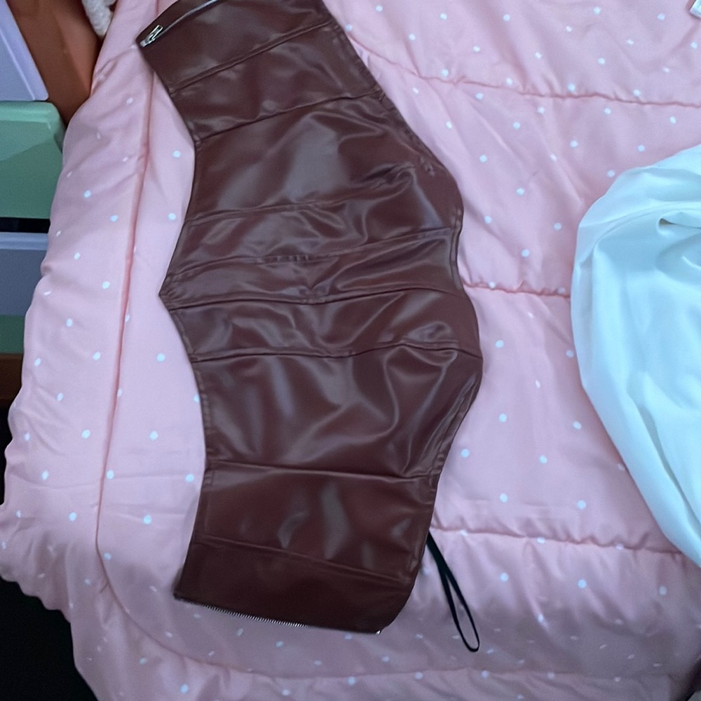 Brown leather corset top